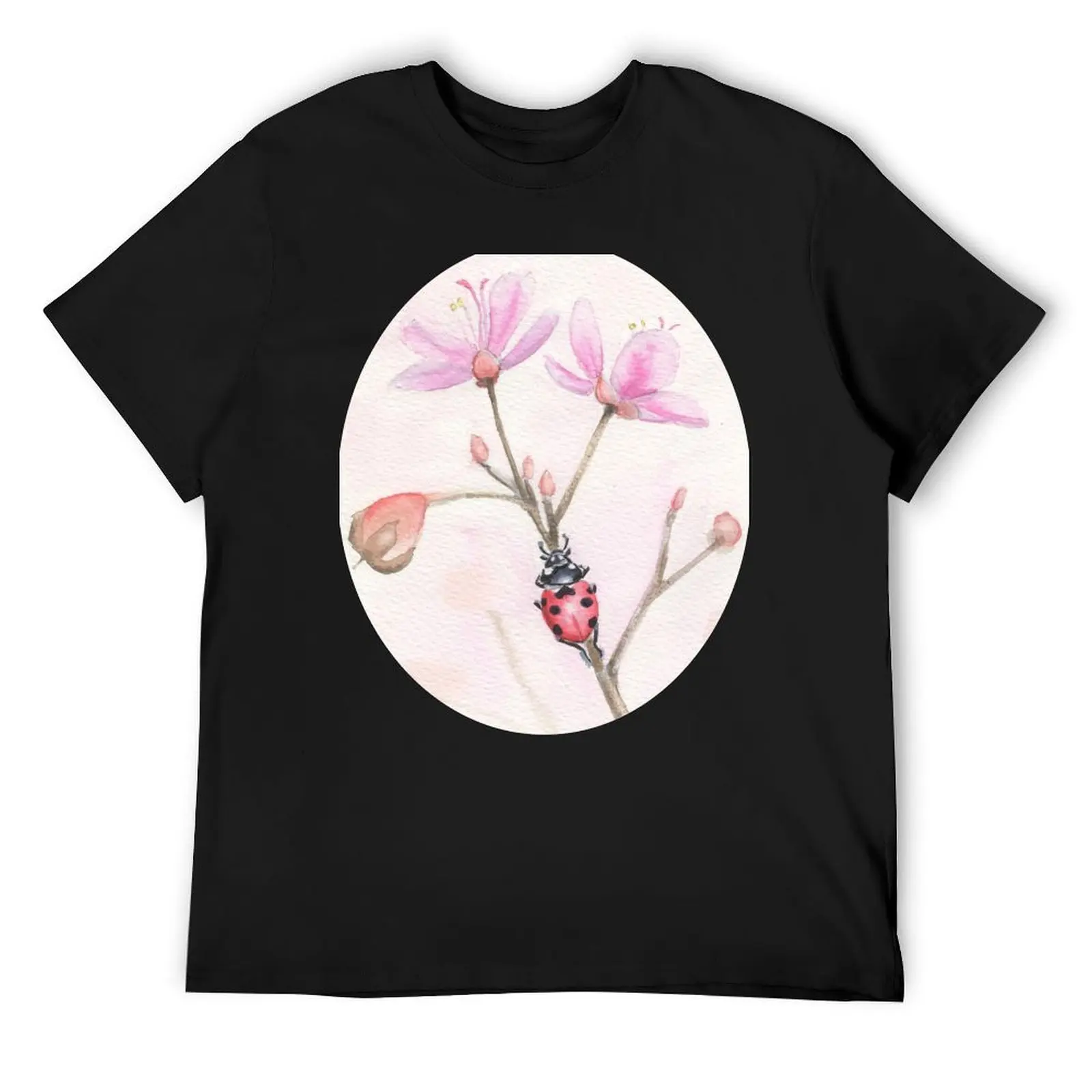 Ladybug on pink blossoms T-Shirt essential t shirt anime stuff anime tshirts for men