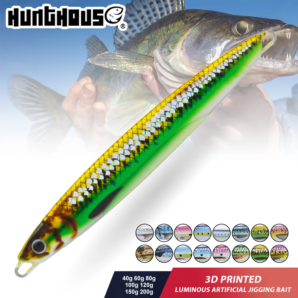 Hunthouse 3D Printed Metal Jig Fishing Lure Jigging Trolling 40g/60g/80g/100g/120g/150g/200g Sinking Saltwater Mackerel Bluefish