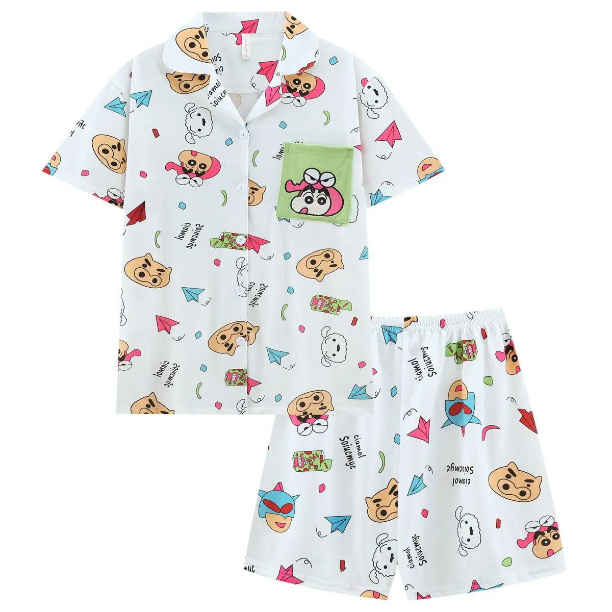 Crayon Shin-Chann Pajama Anime Women's Pjs Summer Short Sleeves Japanese Men's and Women's Sleepwear Girl Dormitory Home Clothes