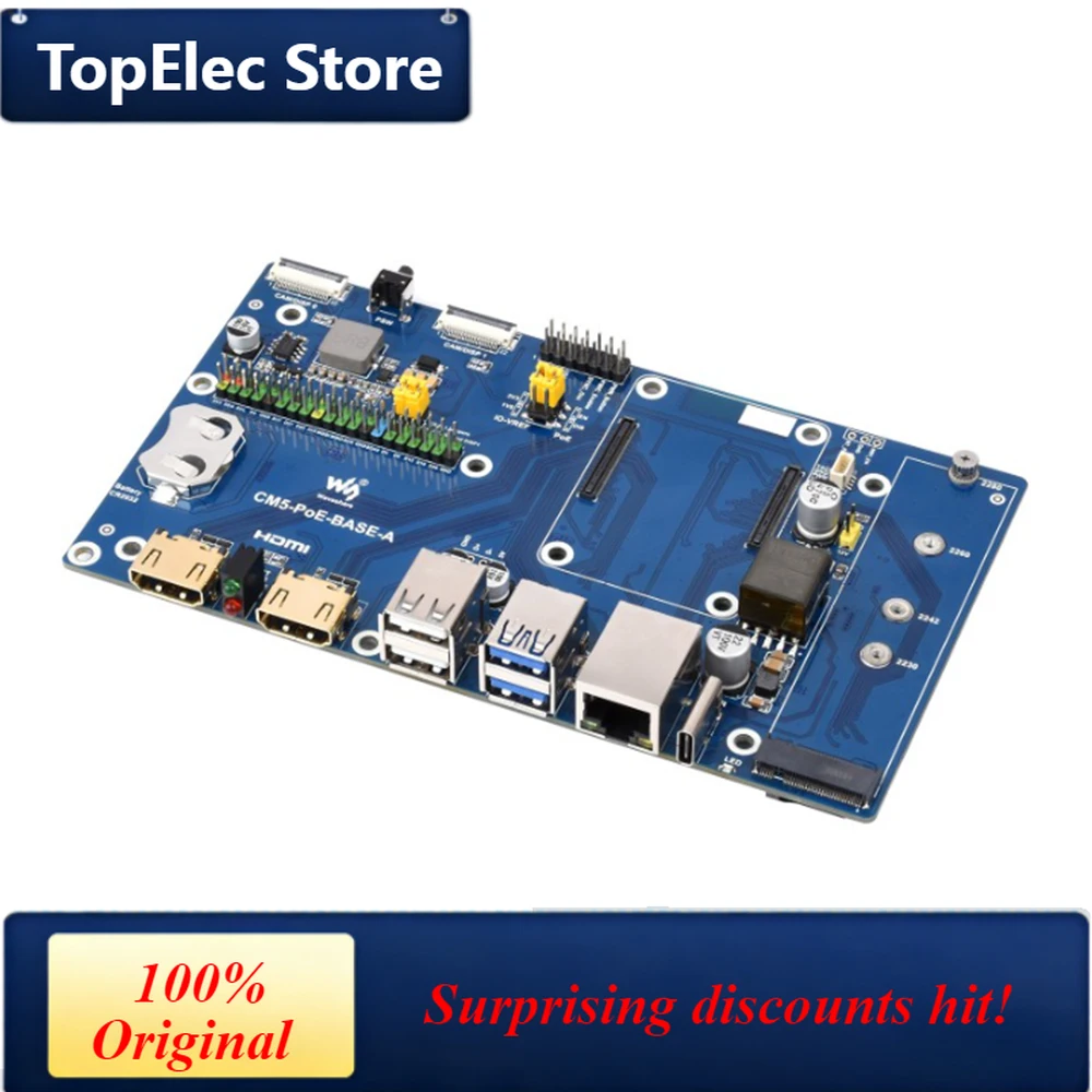 TopElec Raspberry Pi Compute Module 5 IO Board With PoE Support For All CM5 Variants development platform for Evaluating Raspber