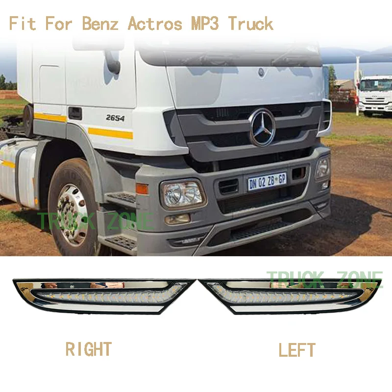 2Pcs 24V Front LED Daytime Running Lights DRL For Mercedes Benz Actros MP3 Truck Sequential Turn Signal Fog Lamp