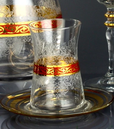 LaModaHome Turkish Arabic Tea Glasses Set of, Fancy Vintage Handmade Set for Serving, Teatime, new Home Wedding Gift Red Color Arab