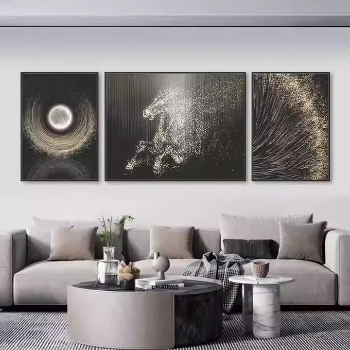 

Living room decorative painting Modern luxury 2025 sofa background wall Hanging triptych high-end mural [One horse leading
