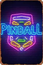 Pinball Decor Neon Gaming Tin Sign Retro Metal Movie Poster Art Wall Home Decor