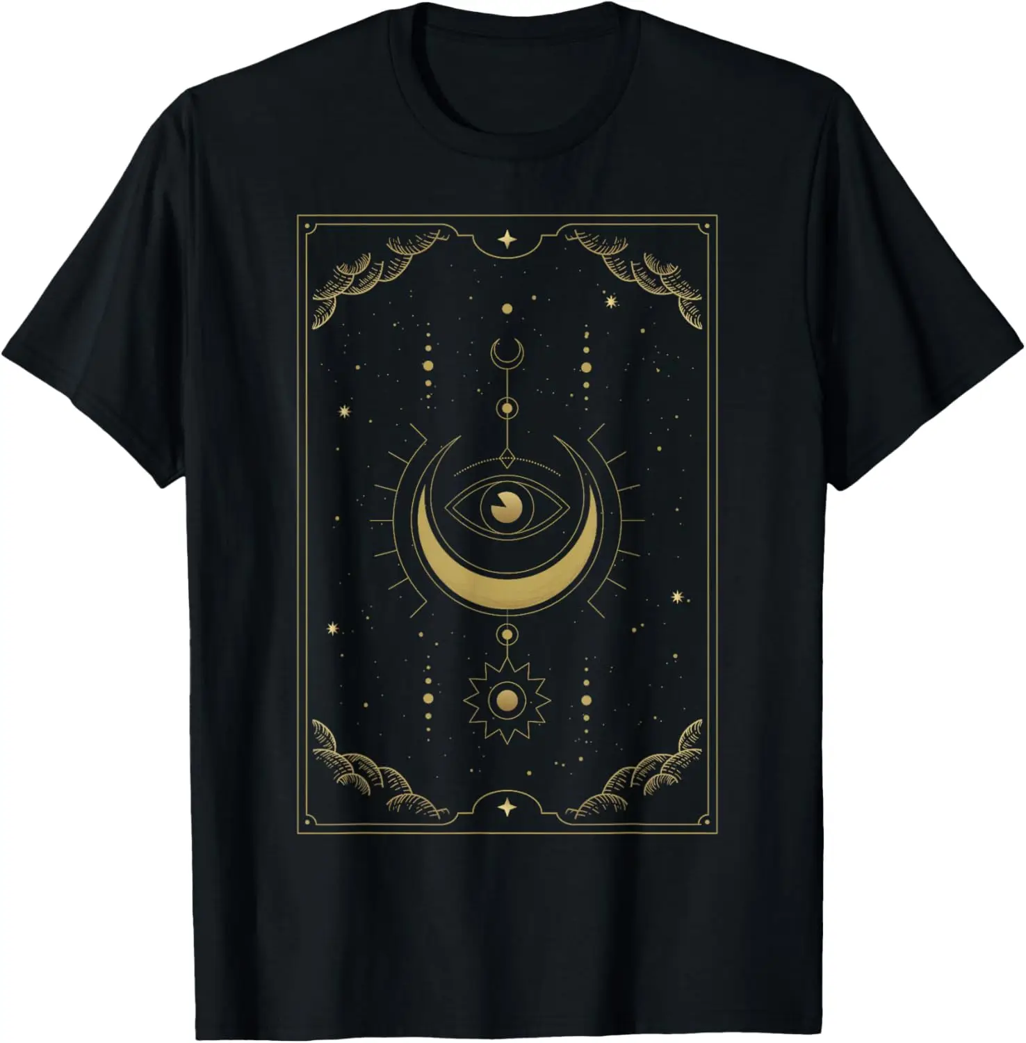 Phases In Tarot Cards Golden Clouds Moon Circulation T-Shirt 100% Cotton Trendy Y2K Short-Sleeve Tee-Soft, Quick-Drying,