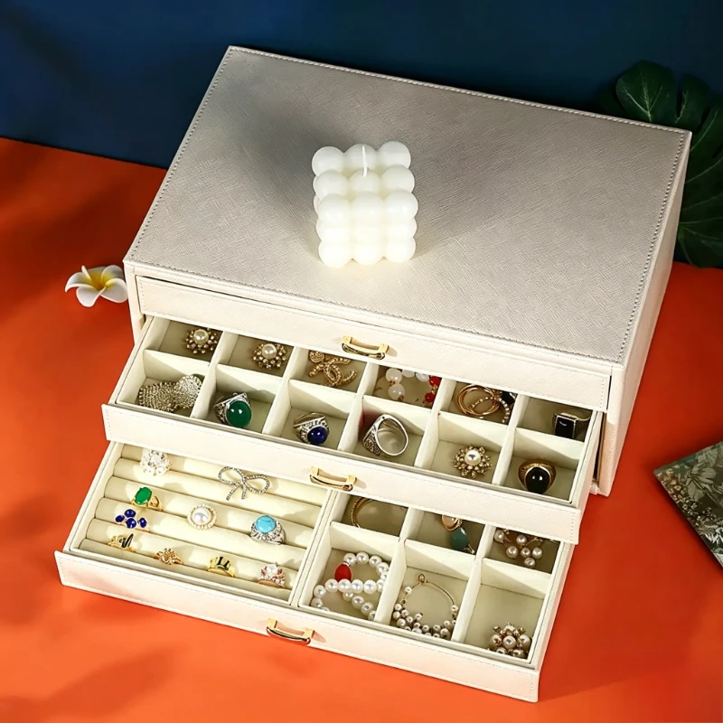 3 Layer Jewelry Storage Box Large Capacity Jewelry Organizer Boxes Desktop Ring Necklace Storage Case Women Earrings Cases