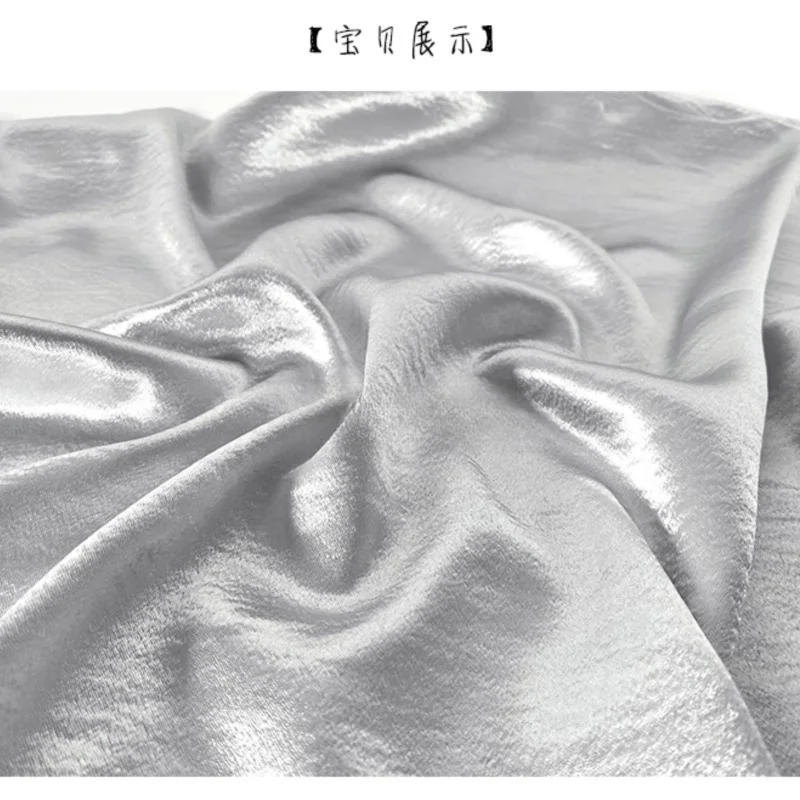 Silver Water Ripple Elastic Anti-Wrinkle Glossy Drape Cambric Satin Designer Fabric