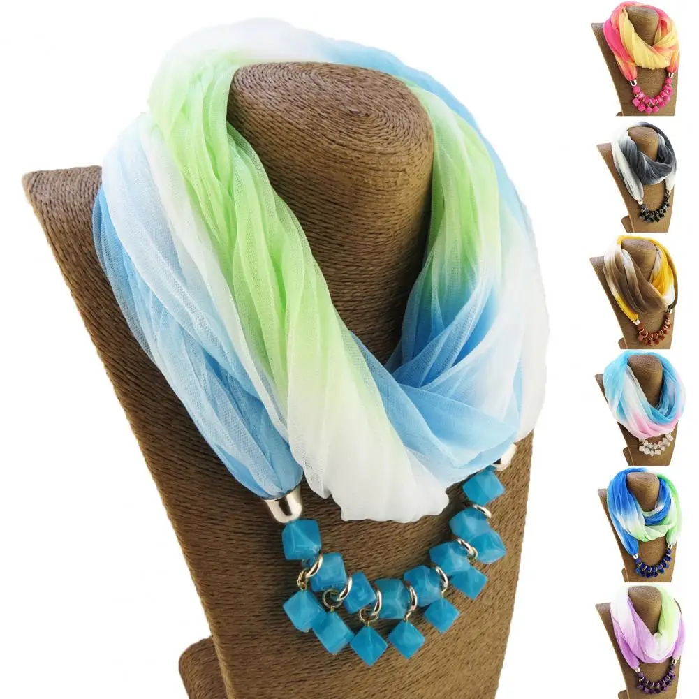 Female Scarf Colorfast Breathable Lightweight Colored Resin Stone Ladies Necklace Scarf Ladies Scarf Sun-resistant