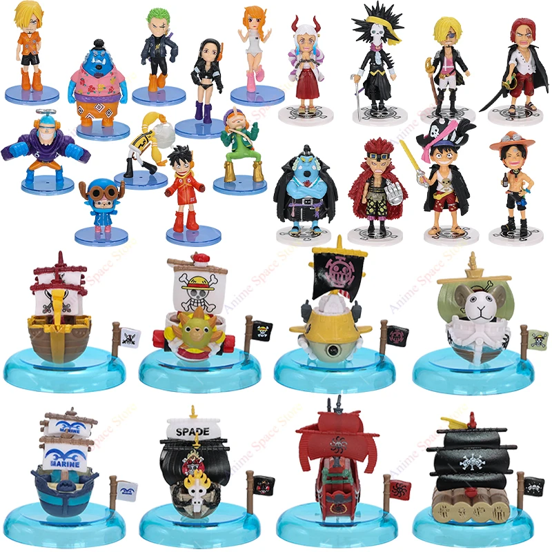 8-10pcs/set One Piece Figures Thousand Sunny Going Merry Boat Pirate Ship Luffy Zoro Nami Collectible Model Ornament Toys Gifts