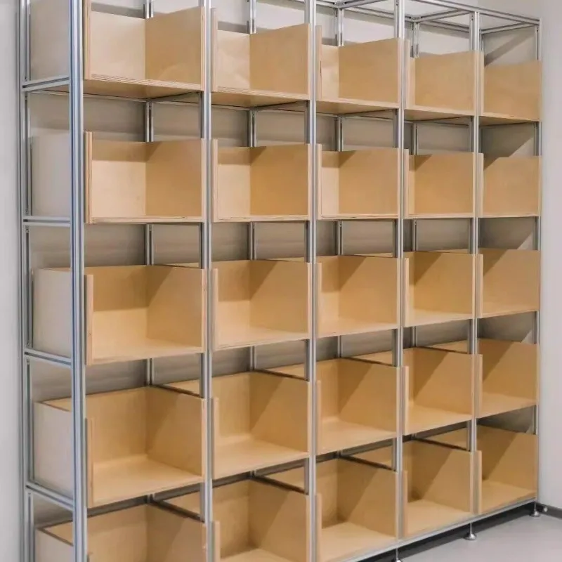 Nordic simple shelves, aluminum profiles light luxury multi-layer living room storage bookshelves, office floor display shelves