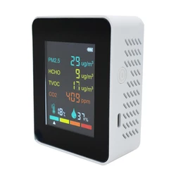 Détecteur de qualité de l'air PM2.5, formaldéhyde, HCHO, TVOC, CO2, dioxyde de carbone, température, humidité, moniteur, 6 en 1