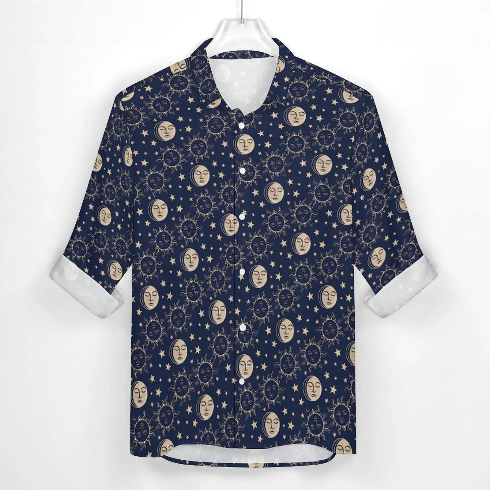 Chemise décontractée à manches longues pour hommes, chemises décontractées à imprimé graphique vintage, vêtements cool, soleil et lune, grande taille, automne