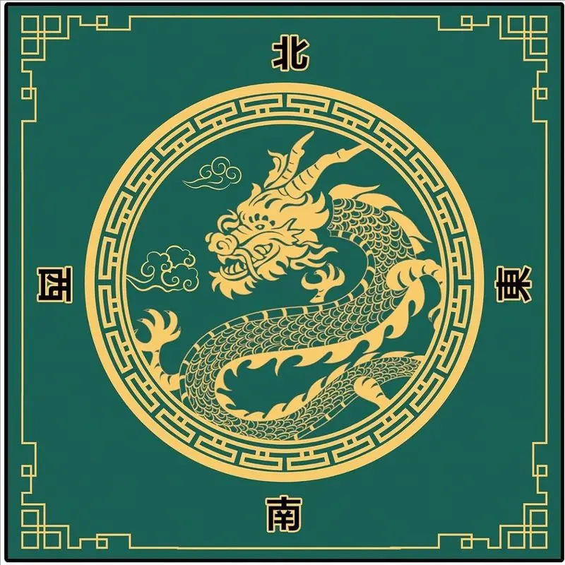 Chinese Golden Dragon Xiangyun Printing Mahjong Game Table Mat Anti-Slip Noise Reduction for Home Party Card Playing Decor
