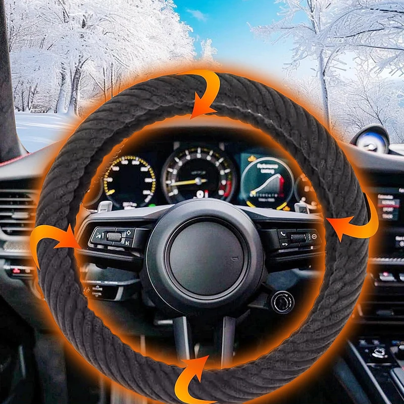 12V Plush Heated Steering Wheel Cover Warm In Winter Universal Fit Steering Wheel Protector Outer For Cars Trucks Vans