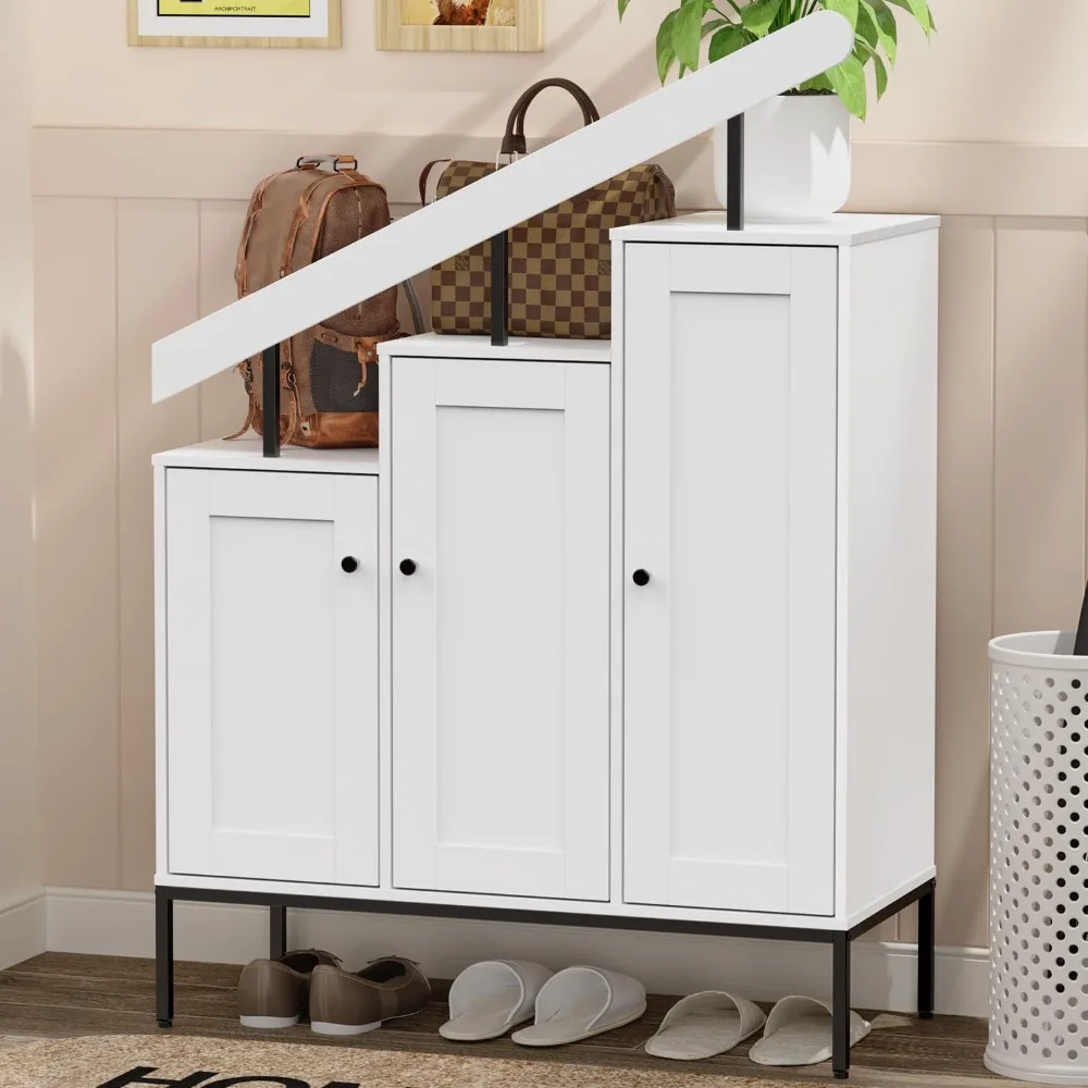 

Shoe Storage Cabinet, Step Shape Cabinet with Adjustable Shelves and Metal Legs, Freestanding Shoe Organizer Rack for Entryway,