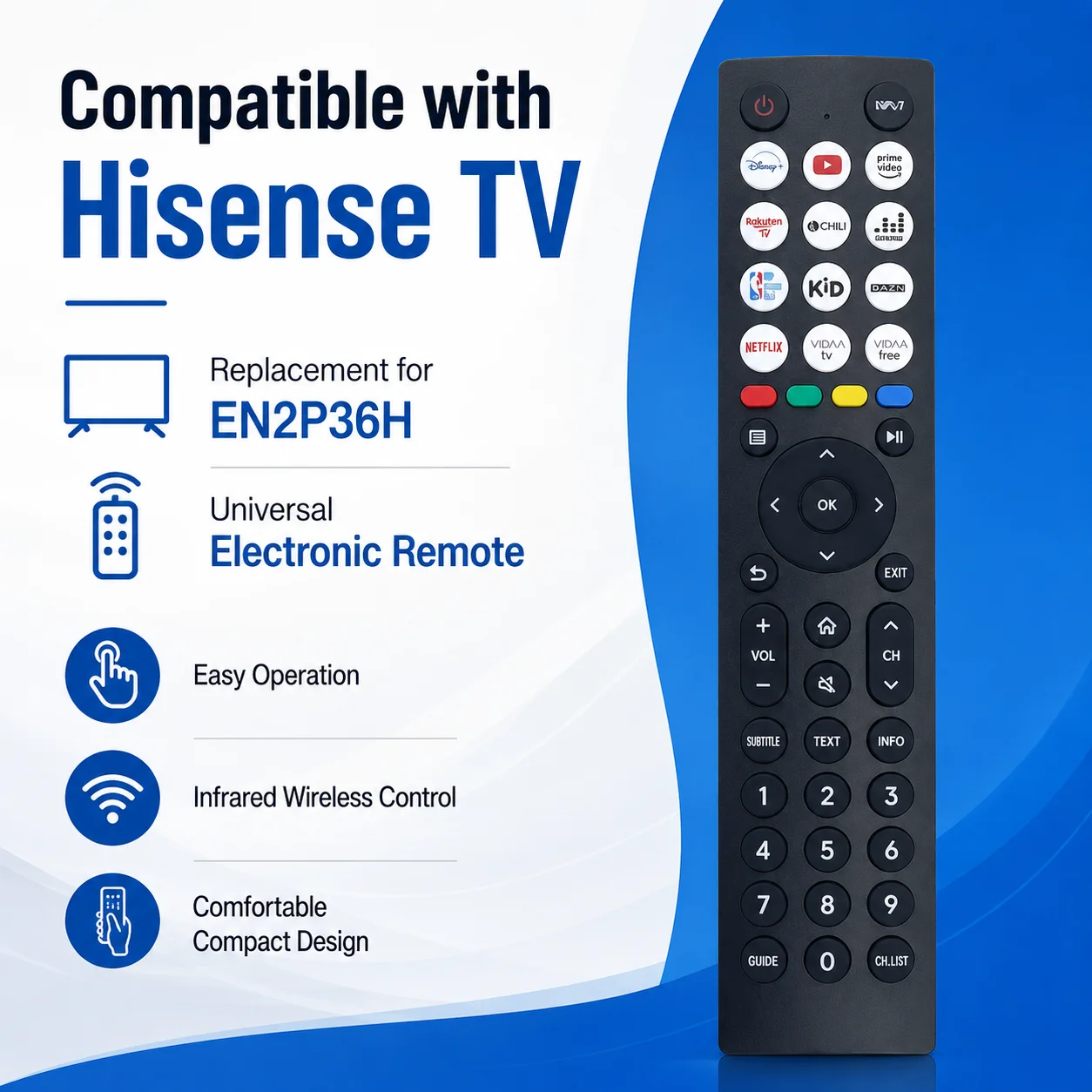 Universelle Elektronische Fernbedienung als Ersatz für Hisense TV-Fernbedienung EN2P36H Geeignetes Elektronisches Steuergerät
