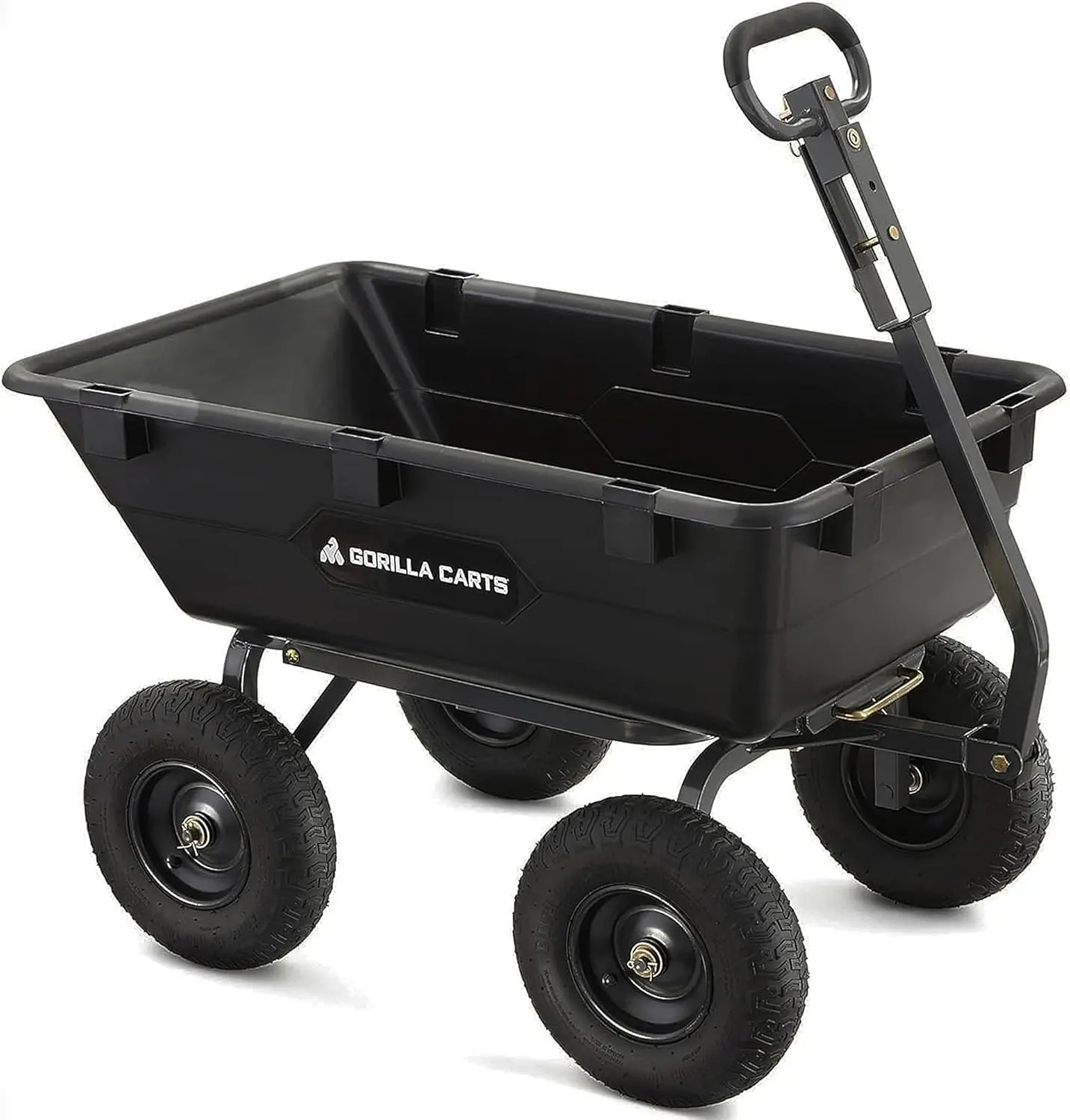 

Heavy Duty Poly Yard Dump Cart 6 Cu Ft Tub 1200 lb Haul Capacity Black u2013 Towable Utility Wagon with Quick Release Dumping &