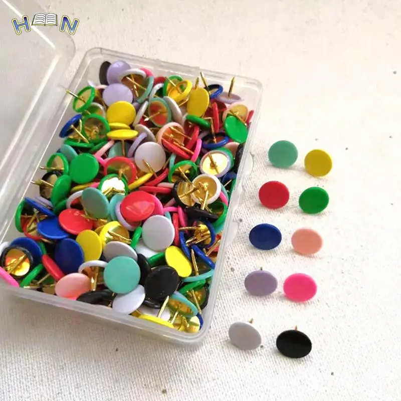 Hot sale 100pcs Round Shape Push Pins Thumb Tacks Notice Board Cork Paper Map Thumb Tacks Point Office binding supply