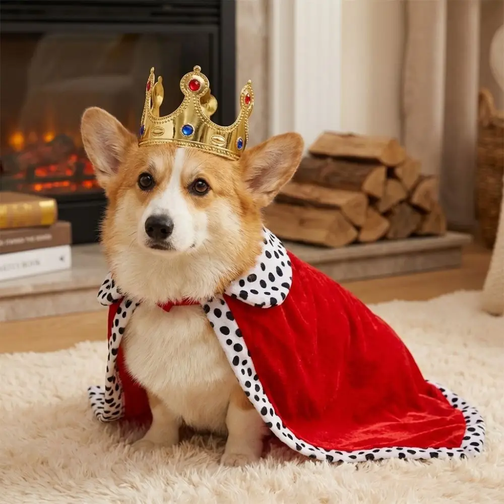 Hundekleidung: Verstellbarer Hunde-Königsumhang mit Krone, Samtbesatz, Haustier-Cosplay-Umhang, gemütliches, atmungsaktives Haustierkostüm für Fotoshootings – Detail 2