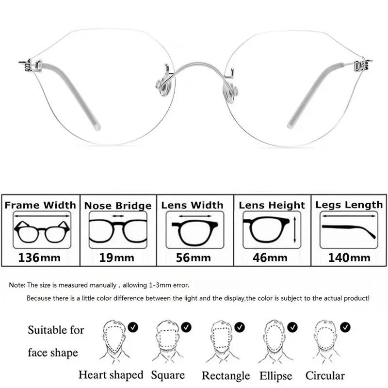 Denmark Brand Frameless Prescription Glasses Women Screwless Ultralight Optical Eyewear Lady Cat Eye Eyeglass Rimless Spectacles