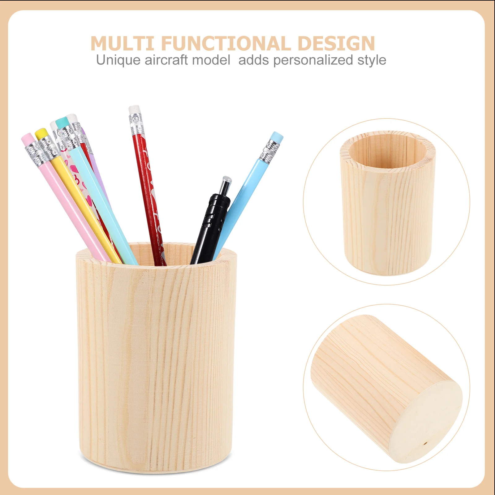 

2 pcs Blank Painting Pencil Holder Thickened Wooden Storage Tube For Office School Diy Unfinished Desk Organizer Container Gift