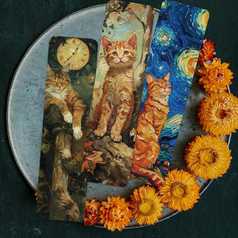 30pcs Retro Aesthetic Oil Painting Cats Paper Bookmarks For Students Readers Library Office Book Journal Page Marker