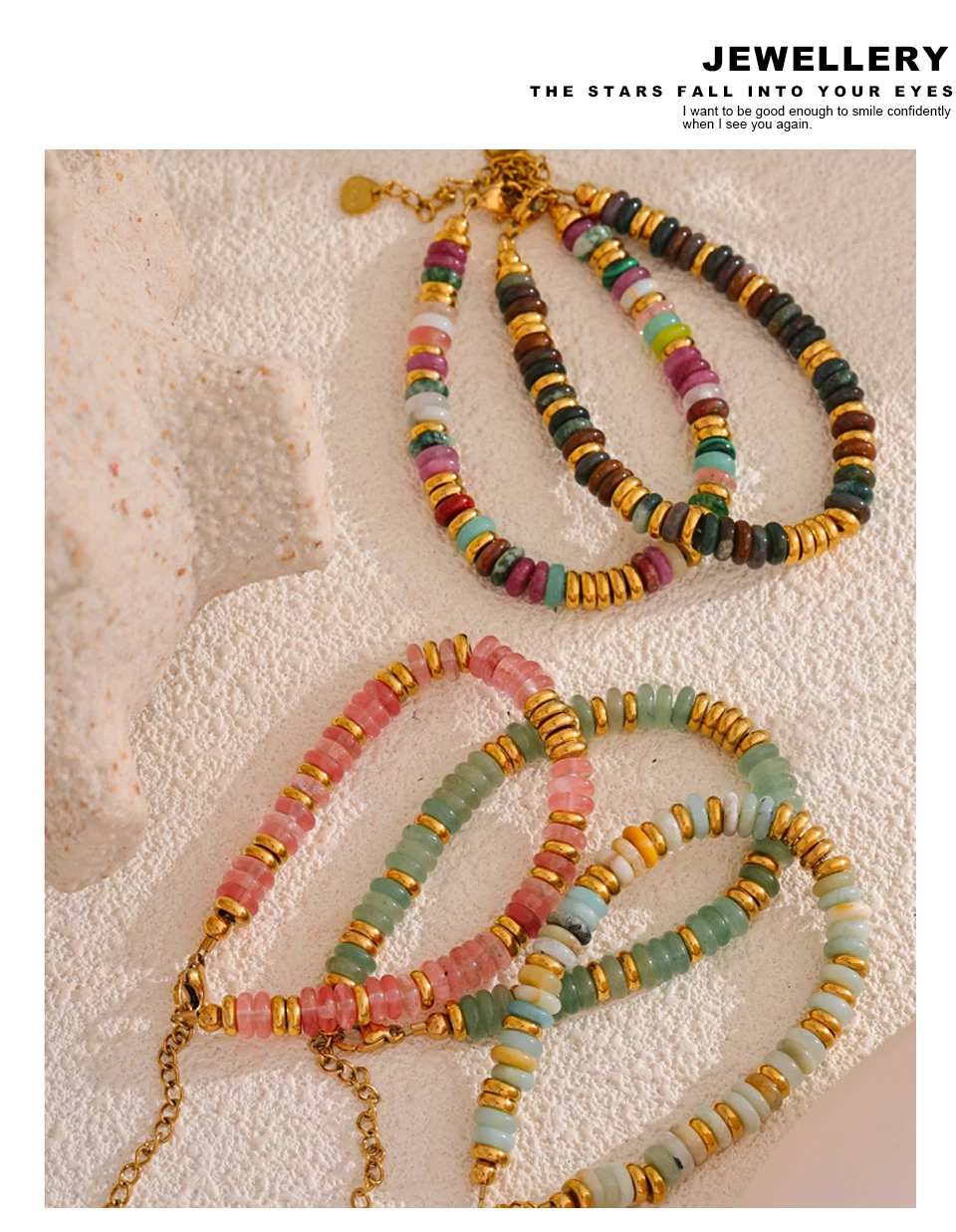 Yhpup Bunte Natursteinperlen Kette Handgefertigtes Armband Armreif Wasserdicht Böhmen Edelstahl Y2K Trendiger Schmuck Geschenk – Detail 8