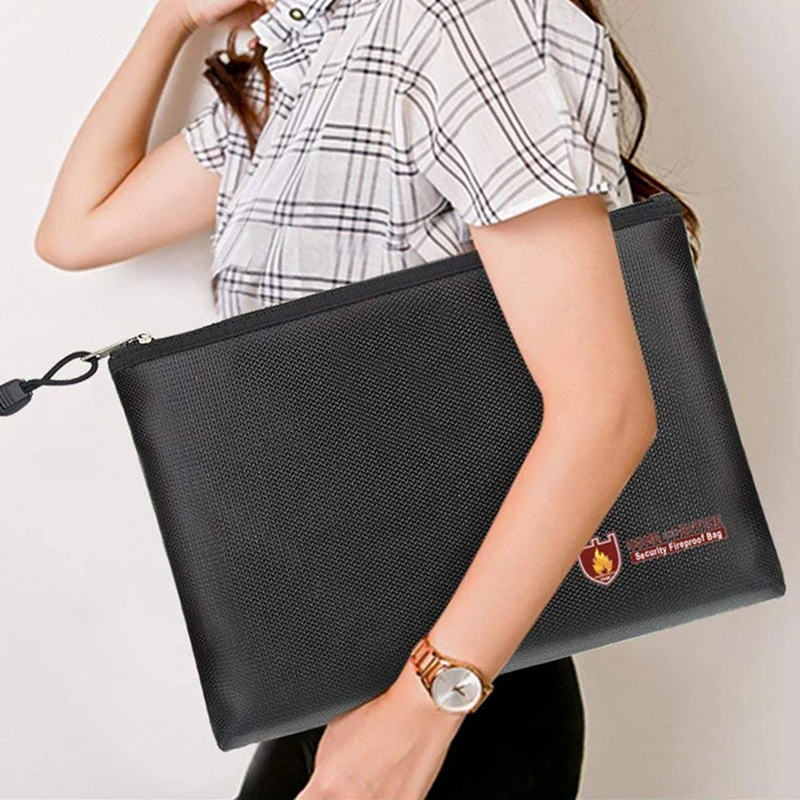 2 sacos de documentos à prova de fogo dos pces quentes, saco impermeável e à prova de fogo do tamanho a4 com zíper à prova de fogo para ipad, dinheiro, jóias, pas