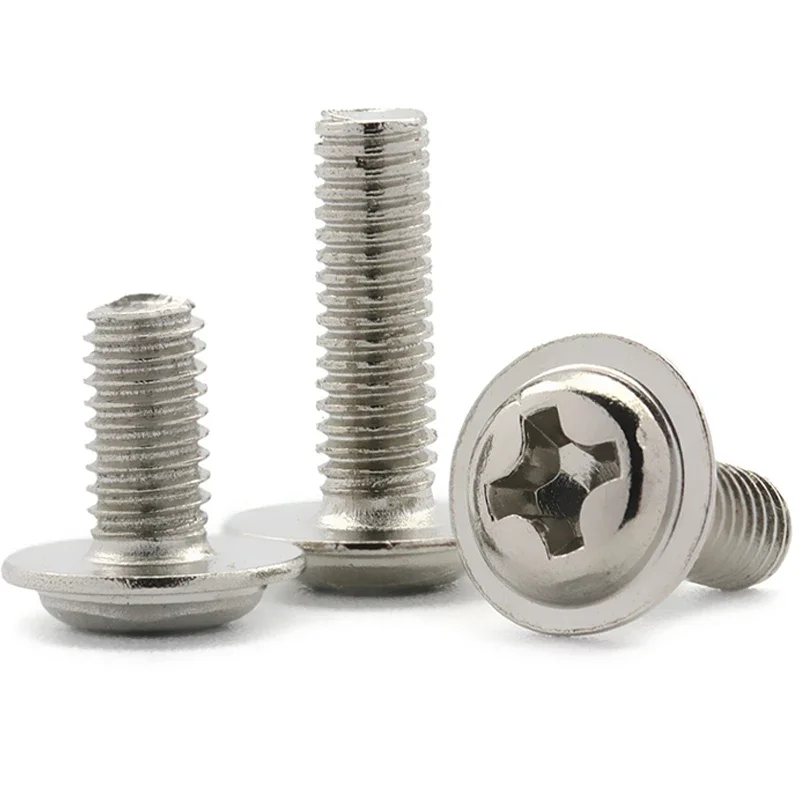 Phillips Cross Head Machine Screw With Washer Nickel Plated M1.4 M1.7 M2 M2.5 M3 M3.5 M4 Computer Screw Pad Flange Bolt