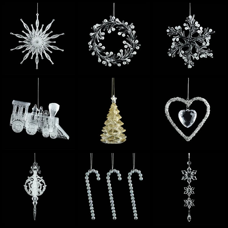

Christmas Tree Hanging Pendant Crystal Snowflake Icicle Elk Heart Ornament New Year Xmas Party Home Decoration Navidad Noel Gift