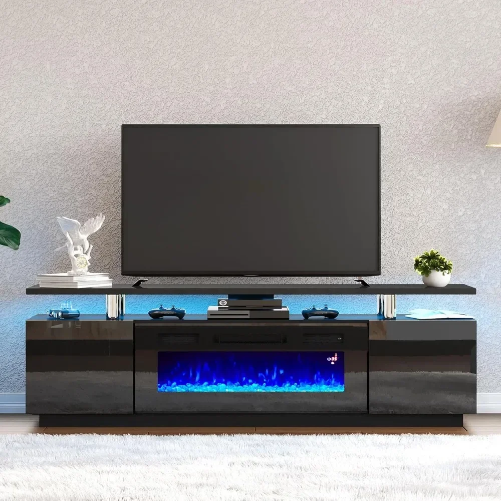 

Modern High Gloss Fireplace TV Stand with LED Lights 36 Inch Electric Fireplaces 70 Inch Entertainment Center White Finish