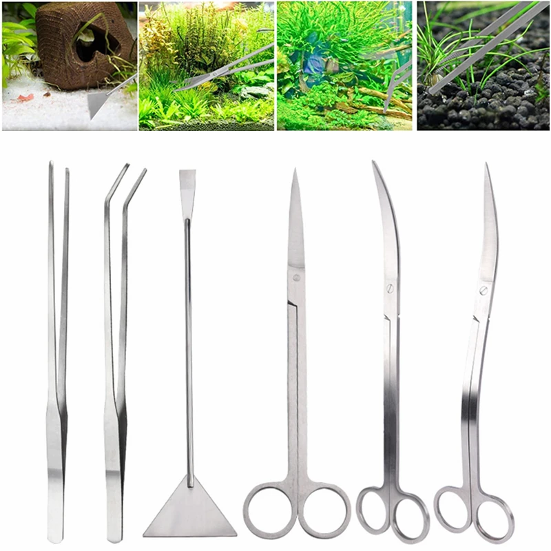 Stainless Steel Aquatic Plants Scissors Tweezers Cleaning Tools for Aquarium Fish Tank Aquascaping Tools Aquarium Accessories