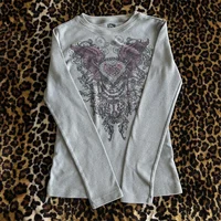 Y2K Grunge T Shirts  Women Long Sleeve Skull Graphic Gothic Tee Top E Girl Vintage Fairy Grunge Top Punk Clothing Streetwear - Image 5