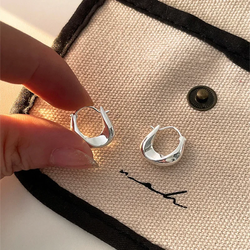 Minimalism 925 Sterling Silver Geometric Polished Irregular Circle Gold Color Hoop Earrings for Women Jewelry Allergy Earrings