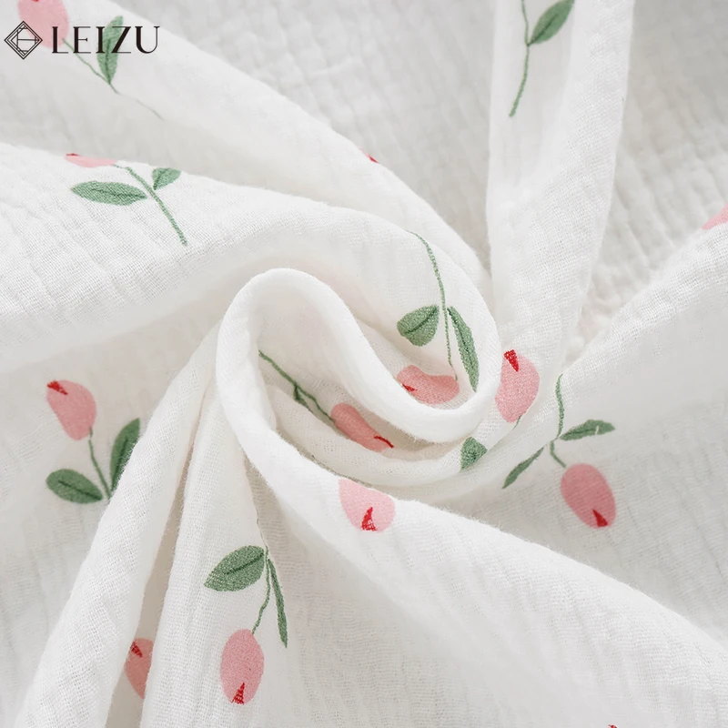 0.5/1/2 Yard 100% Cotton Tulips Print Double Layer Crepe Baby Fabric Soft Gauze DIY Sewing Baby Blankets, Pajamas, Bedding