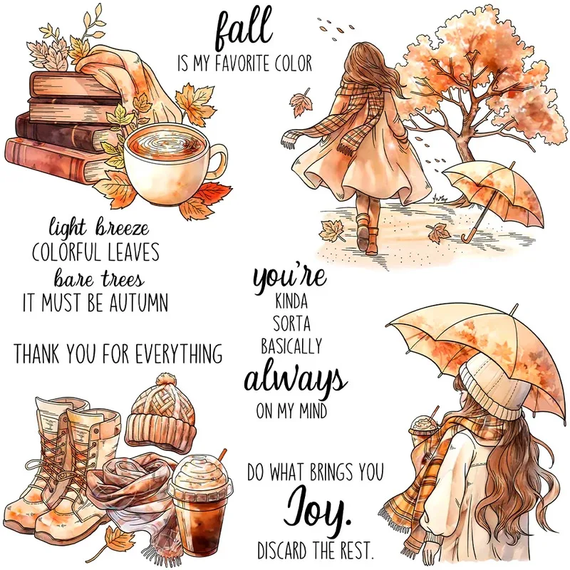 

Autumn Days Warm Girls And Books Clear Stamp DIY Scrapbooking Supplies Silicone Stamps For Card Making Albums Decor