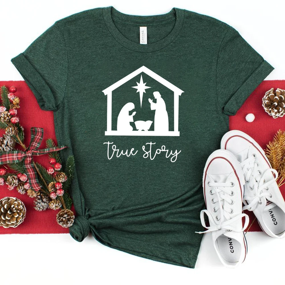 True Story Shirt True Story Christmas T-Shirt Christmas Nativity Shirts Xmas Nativity Scene Graphic Tee Jesus Christmas Tshirt