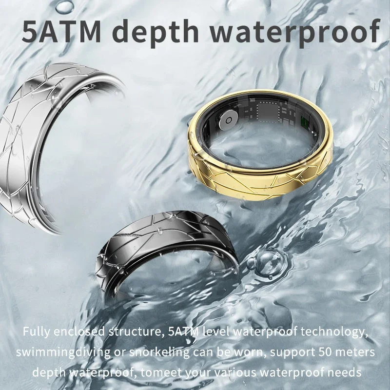 Smart Ring 5ATM Waterproof Gesture Control Sleep Heart Rate Blood Oxygen Detection Rechargeable Stainless Steel Intelligent Ring - Image 4
