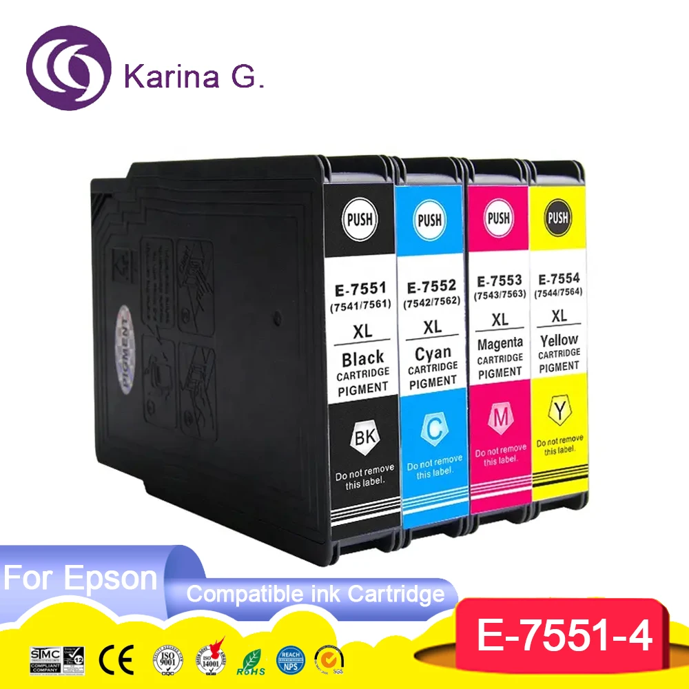 T755 T7551 T7552 T7553 T7554 Premium Color Compatible Ink Cartridge for Epson WorkForce Pro WF- 8590 8510DWF WF-8090DW Printer