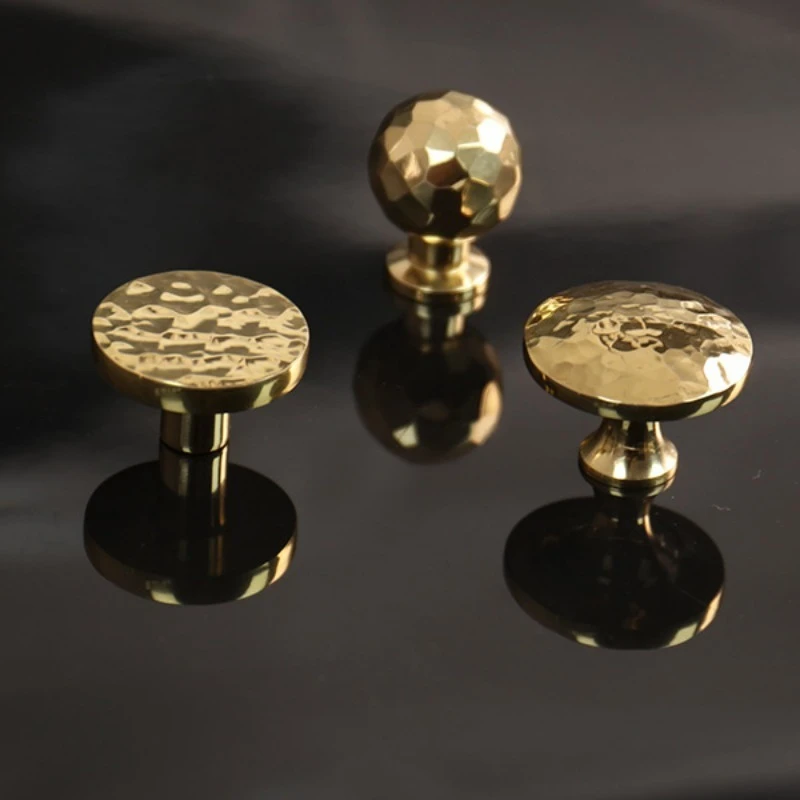 High End French Gold Brass Hammered Round Ball Knobs Wardrobe Drawer Cabinet Door Pull Handles Luxury Furniture Hardware Fitting