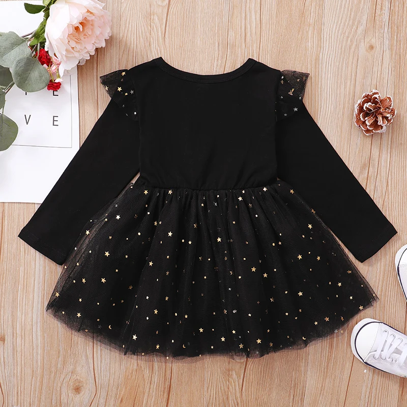 Baby Girl Dress 3-24 Months Toddler Clothing Letter Print Long Sleeve Mesh Dress Newborn Baby Girl Outfit Princess Dress