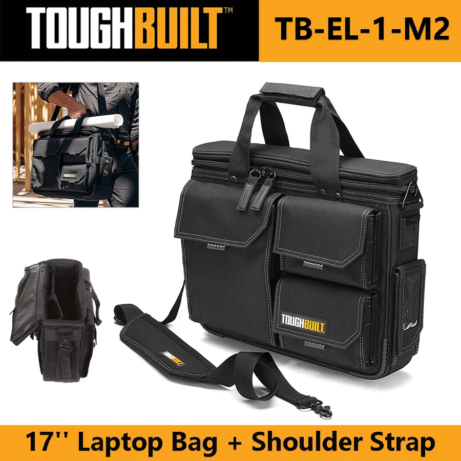 

TOUGHBULILT TB-EL-1-M2 17-дюймовая сумка для ноутбука + плечевой ремень среднего размера, простая конструкция в твердом переплете с защитной подкладкой