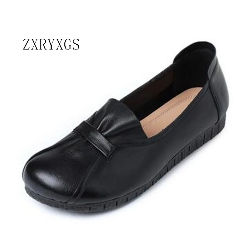 ZXRYXGS 2023 New Spring Top Soft Full Genuine Leather Shoes Comfort Soft Sole Women's Flat Shoes Casual Widened Large Size 43