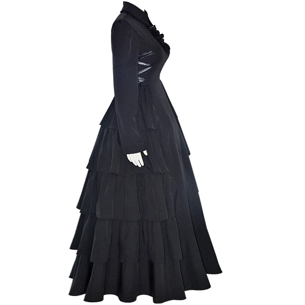 Middeleeuwse gotische Victoriaanse Halloween Renaissance Kant Princ Queen Long Dr Regeneratieve cellulosevezel 00% KTV-kostuum