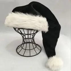 75cm Adult Black plush hat White fur Christmas hat party High Quality Fur Xmas Cap Children Adult Plush Home Party Decoration