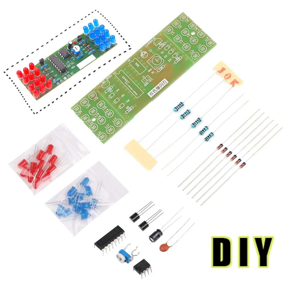 

LED DIY Electronic Lights Kit NE555 CD4017 IC Red Blue Dual-Color Strobe Electronic Suit Flashing Lights Components Set