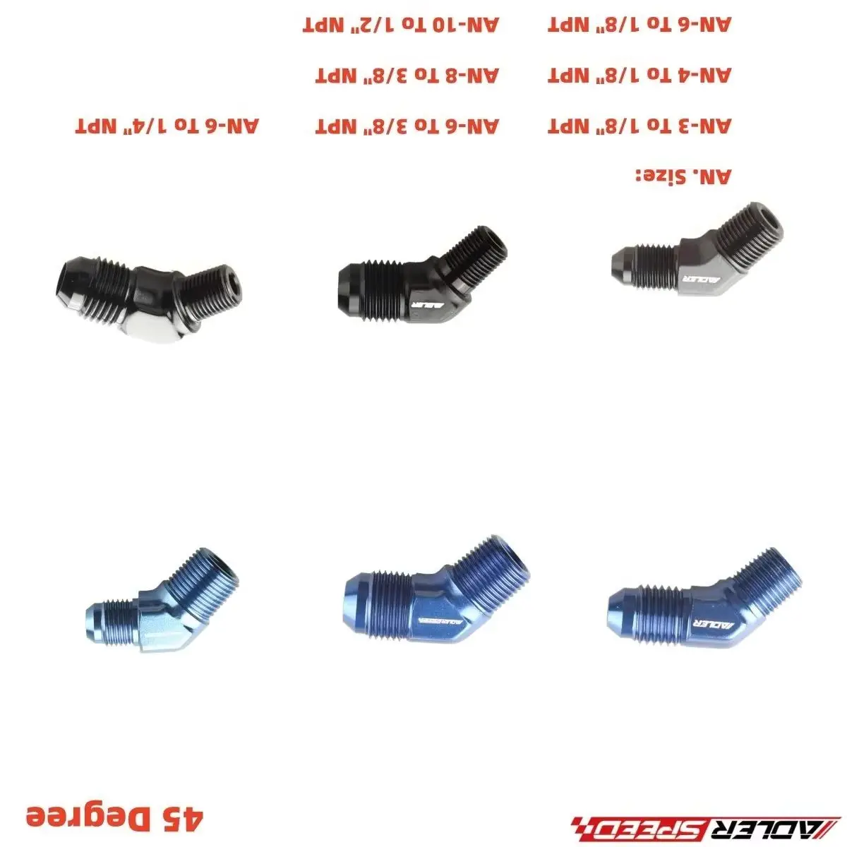 

S+ ADLERSPEED AN3 AN4 AN6 To 1/8" 1/4" 3/8" NPT/AN10 AN12 To 3/4" 1/2" NPT 45Degree Flare Fitting Adapter Blue / Black