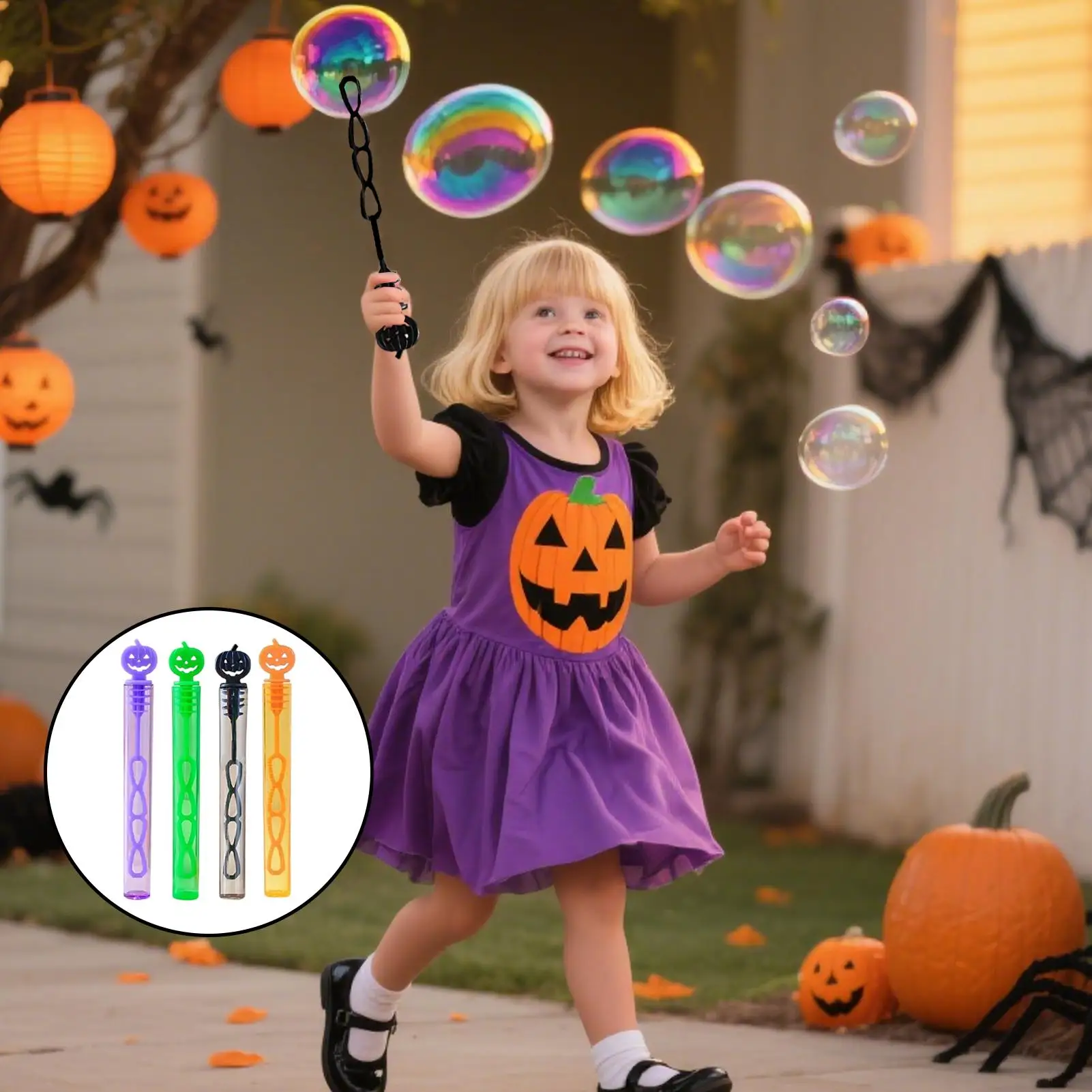 Pompony do robienia baniek mydlanych w kształcie dyni, 24 sztuki, mini zabawki do baniek mydlanych na Halloween, ręczne dmuchawki, akcesoria do zabawy na przyjęcie urodzinowe lub letnie.