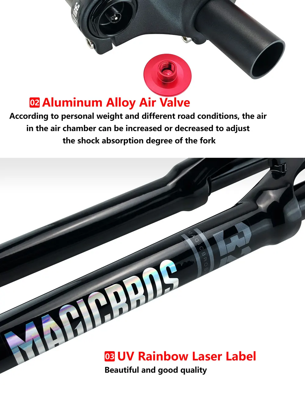 MAGICBROS MG-FK328A Double Shoulder MTB Air Fork 180mm Travel 26/27.5/29" QR/TA Axle 32mm Stanchion Aluminum-Magnesium Alloy
