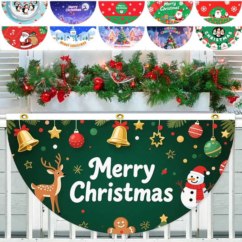 

2025New Christmas Fan-shaped Flag Outdoor Family Gathering Scene Layout Decorative Curtain Cloth Gift New Year Navidad Novedades